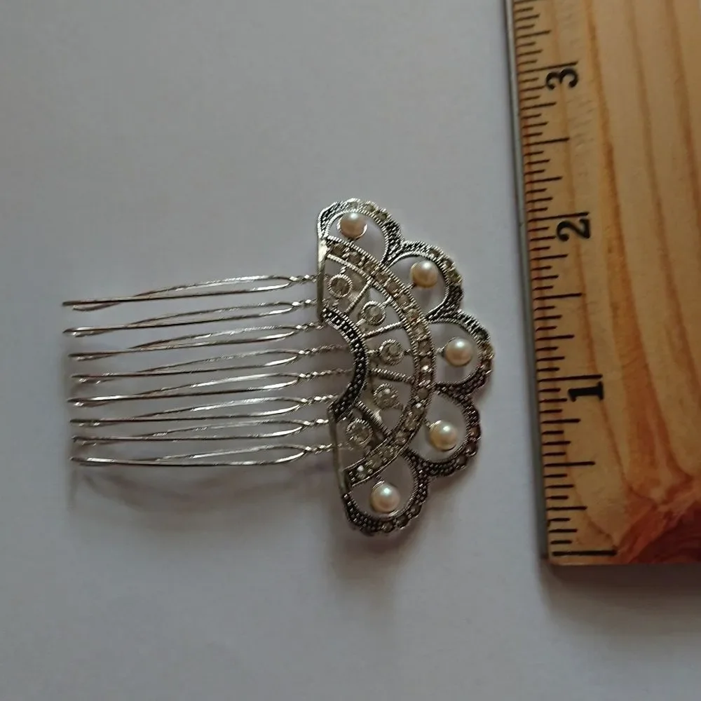 Fan Shaped Comb with crystals and pearls